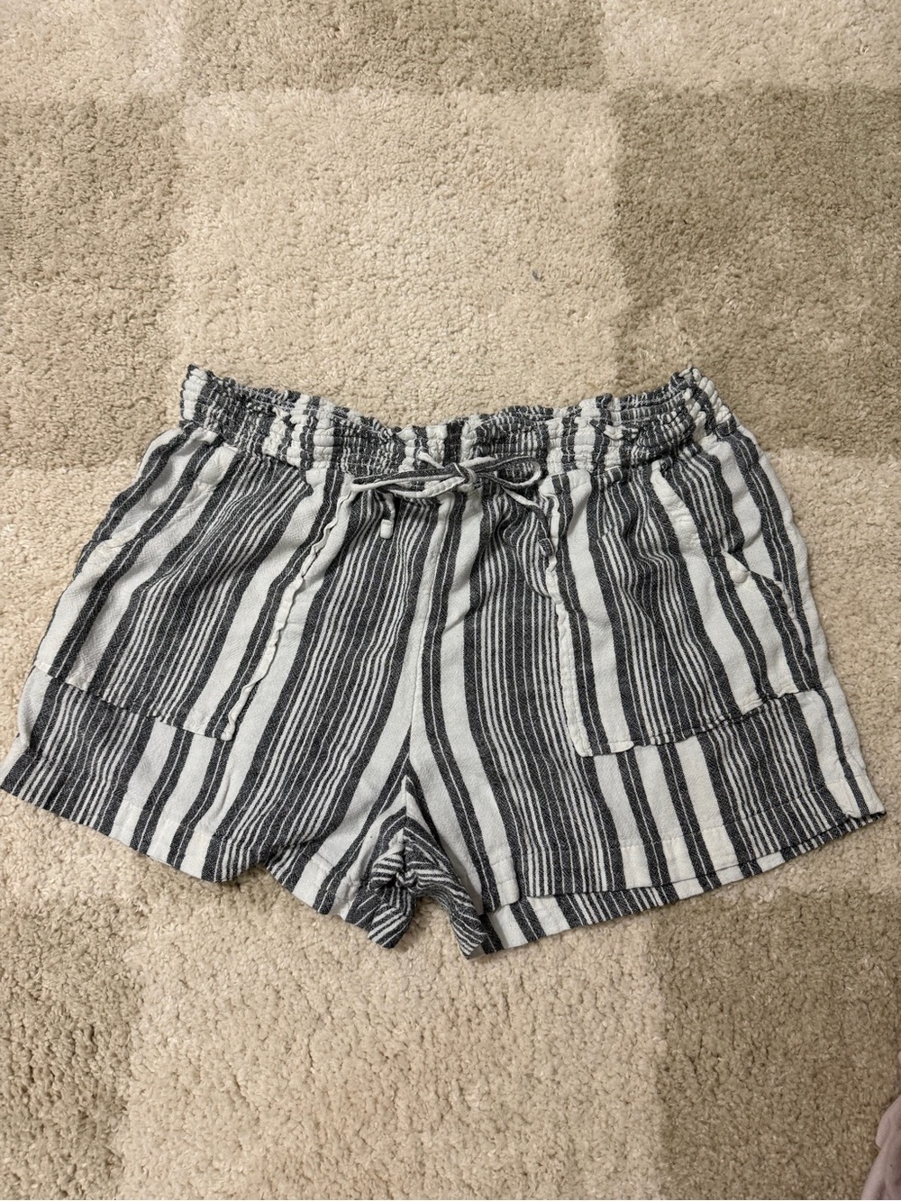 Time and Tru Linen Blend Striped Pull-On Shorts Large With Pockets